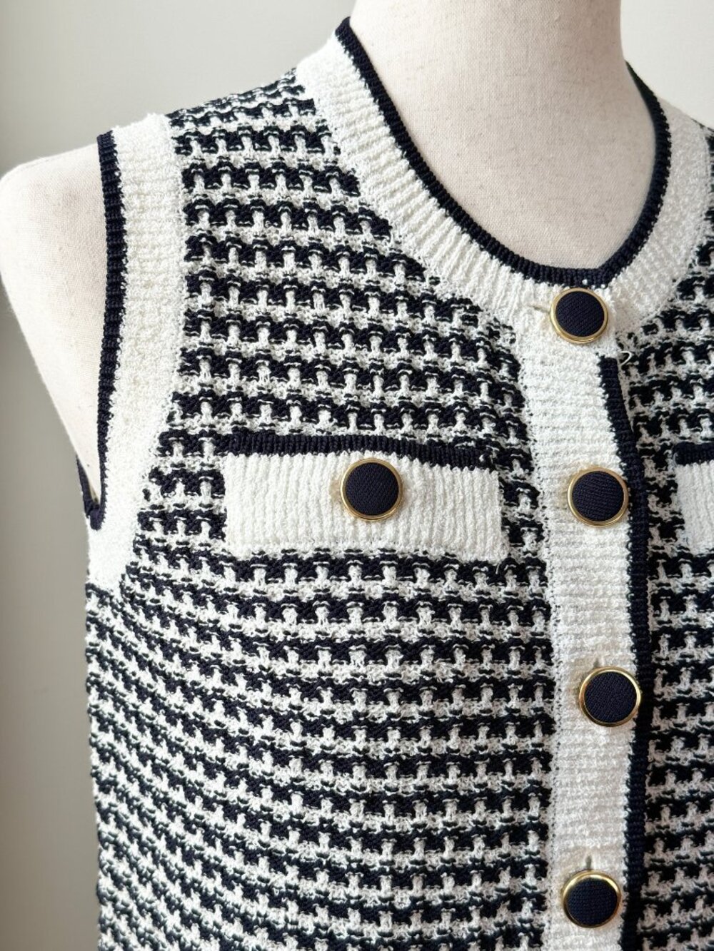 Tuckernuck Pomander Place Bardot Mini Dress Medium NWT Navy White Knit - Picture 5 of 11